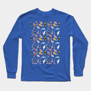 Koi Fish Design | Seamless Pattern | Blue | Navy Background Long Sleeve T-Shirt